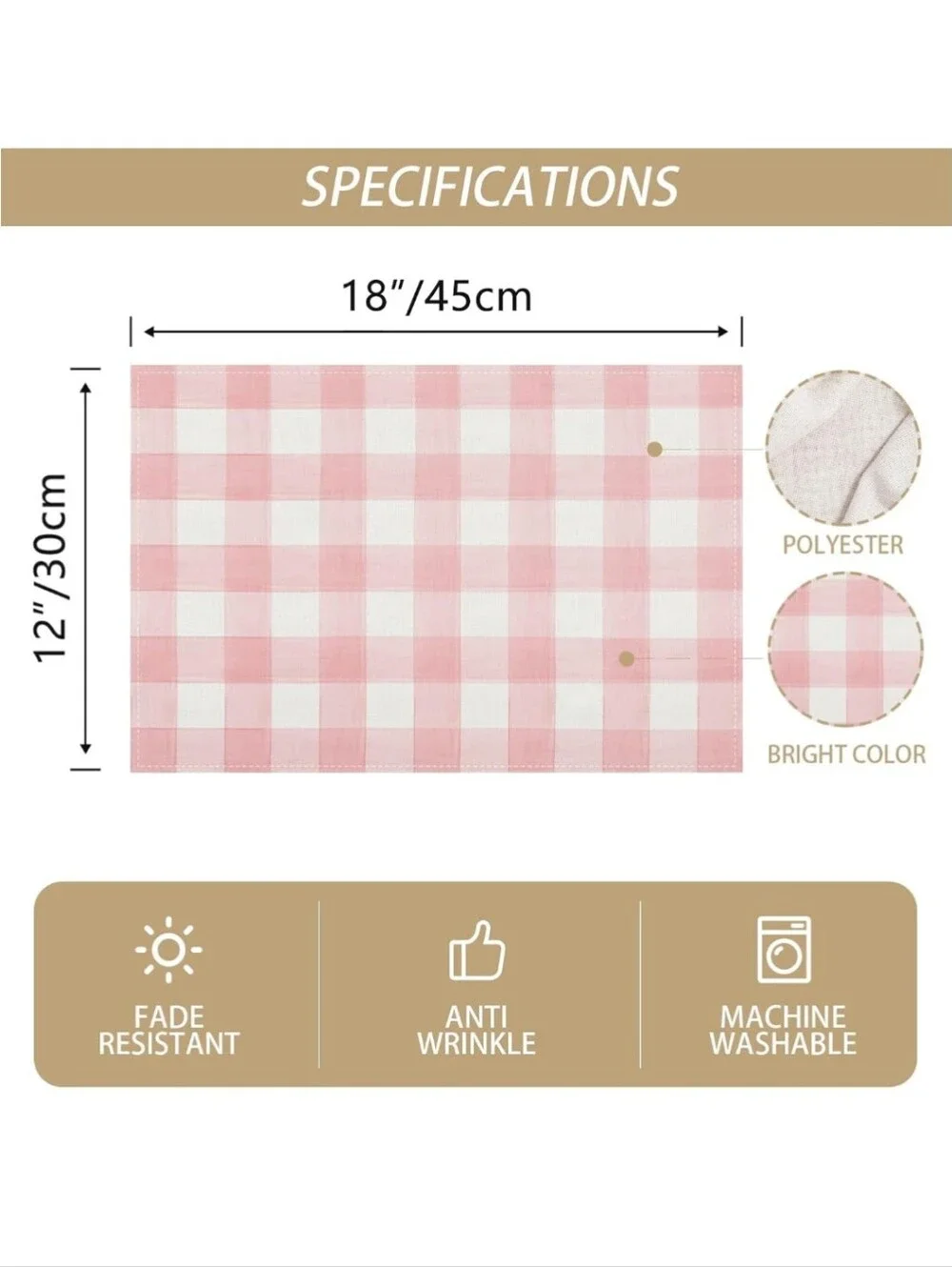 Pink Gingham Placemat - Checkered Table Accent/ Plus Pale Pink Napkins/ SET